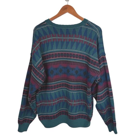 VTG LOBO By Pendleton Men’s Sz L Aztec Pattern Cotton Style 80s Made USA Sweater - Picture 2 of 14